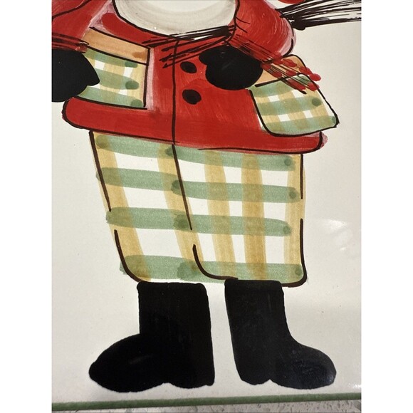 Vietri Old St Nick 8” Square Trivet Hand Painted Green Border Wood Pile Italy - Picture 2 of 9